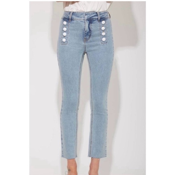 NEW GENERATION LOVE justine denim pants in light blue wash white buttons Size 24 - Picture 1 of 16